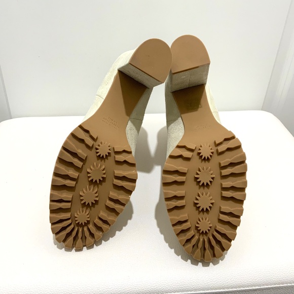 Stuart Weitzman Beige Leather Goring Lug Sole Wenda Almond Toe Block Heel Bootie - Picture 9 of 12